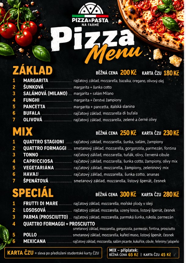 Tištěné menu – Pizza